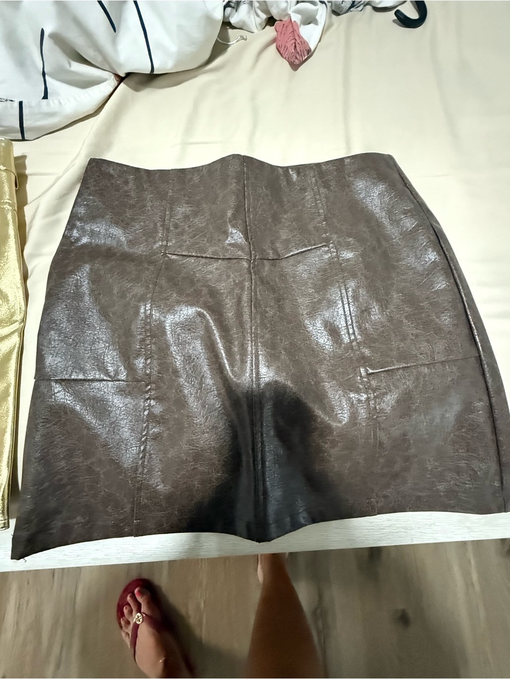 Faux Leather Brown Mini Skirt
